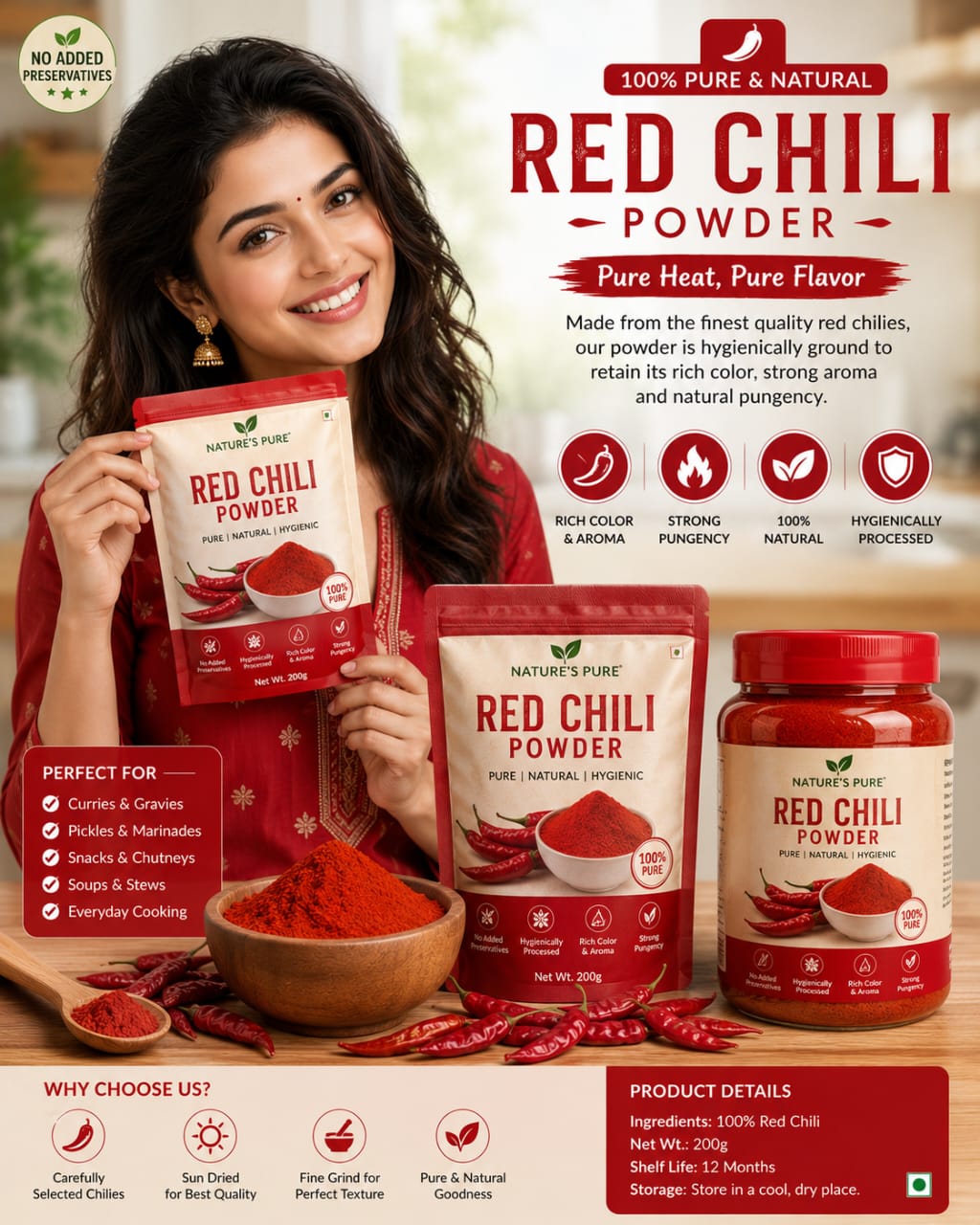 Red Chilli powder (homemade) pure organic